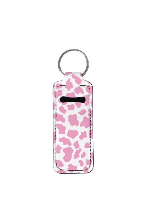 Pink Cow Print Chapstick Holder Keychain Lightweight Lip Balm Portable Pocket Holder Lipstick Sleeve Pouch Cute Lip Gloss Tube Holders for Women Girls