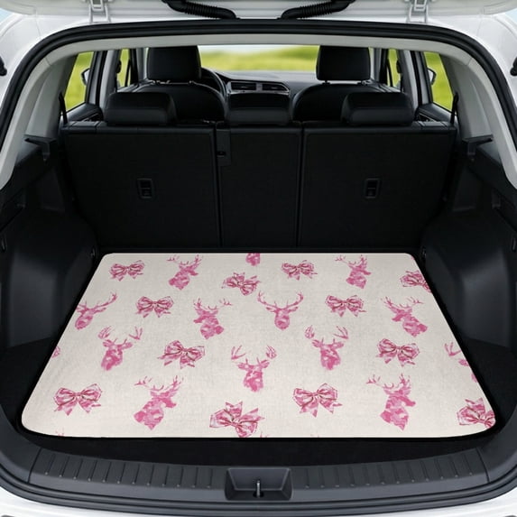 Yuyamidu Pink Deer Bow Car Trunk Mat for Women 29" x 39" All Weather Anti-Scratch Cargo Mat Rear Trunk Liner Full Protection Universal Fit for Most Vehicle