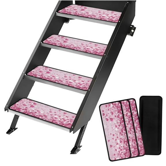 Yuyamidu Pink Heart RV Step Cover Washable RV Stair Covers Camper Step Covers 4 PCS RV Step Rug Non Slip RV Step Carpet for Trailer Outside Steps Valentine's Day Decor