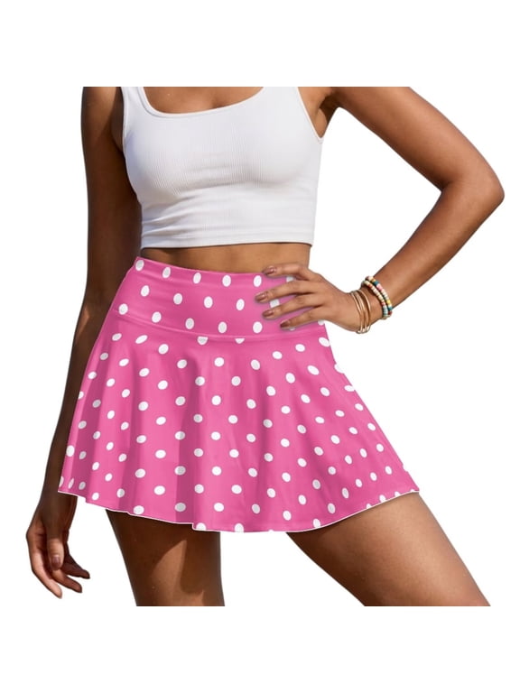 Pink Polka Dots Golf Skorts for Woman with Pockets Adorable Tennis Athletic Skirt Lightweight Running Skort Casual Stretchy Workout Sports Skorts Size L