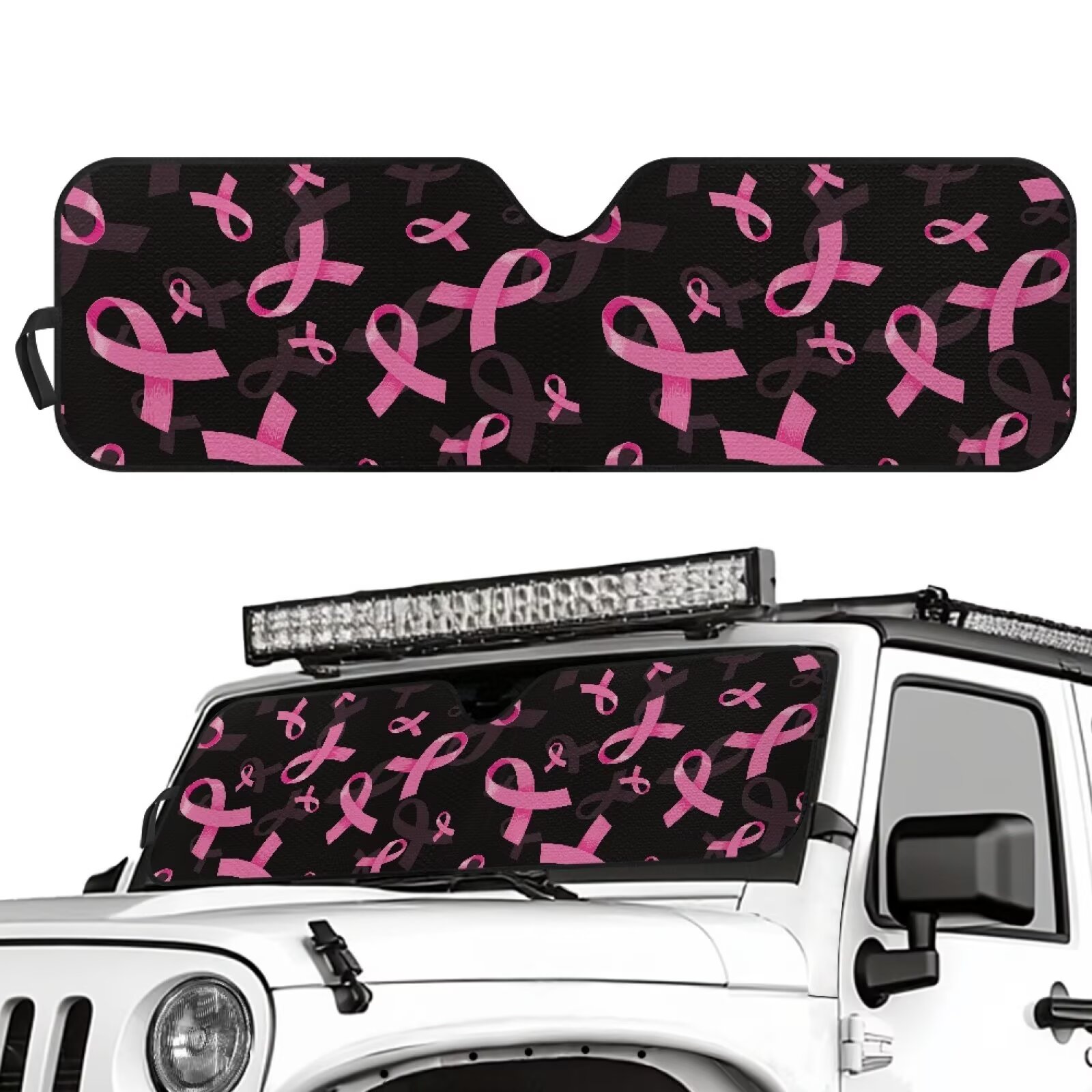Yuyamidu Pink Ribbon Windshield Sun Shade, Black Car Sun Shade for ...