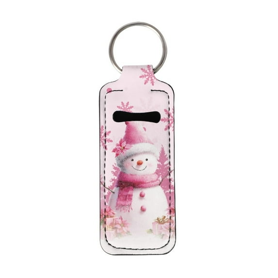 Yuyamidu Pink Snowman Chapstick Holder Key Chain Sleeve Christmas Lip Balm Holder Keychain Gifts for Women Girls Cute Lip Gloss Tube Holder Key Chain