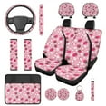 thumbnail image 1 of Yuyamidu Pink Strawberry Car Seat Cover Set with Steering Wheel Cover Seat Belt Cushion Pad Headrest Covers Armrest Seat Box Cover Auto Keychain Car Coasters, 14 Piece, 1 of 7