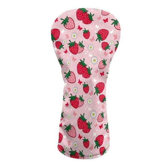 Yuyamidu Pink Strawberry Golf Club Head Covers for Driver, Fairway Woods, Hybrid Waterproof PU Leather Golf Head Cover Cute Golf Headcover