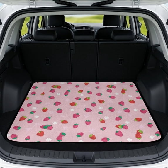 Yuyamidu Pink Strawberry Rear Trunk Cargo Liner 29" x 39", Non-Slip Trunk Floor Mat for Sedans SUVs Trucks, All Weather Easy Clean Auto Interior Accessory