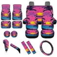 thumbnail image 1 of Yuyamidu Pink Sunset Car Seat Covers Set 15 PCS Seaside Car Front Back Seat Cover Floor Mats Steering Wheel Cover Seatbelt Cushion Pad Gear Shift Cover Set Coasters, 1 of 6