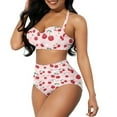 thumbnail image 1 of Yuyamidu Pink Women Bikini Swimsuit Set Quick-Dry Halter Swimsuits, Cherry Ruched Tie Knot Bikini Set of 2 Surfing/Swimming Tummy Control Beachwear Bathing Suit Size M, 1 of 6