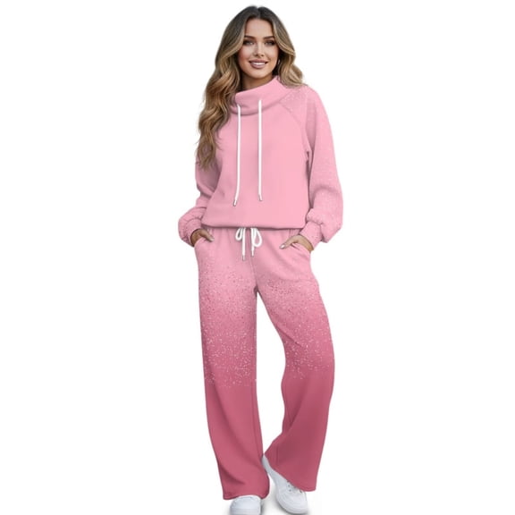 Yuyamidu Pink Women's Tracksuits 2 Piece Outfits Matching Sweatsuit Loungewear Lounge Sets Spring Fall Winter Drawstring Pullover Sweatshirt Wide Leg Sweatpants Tops Bottoms Clothing Set