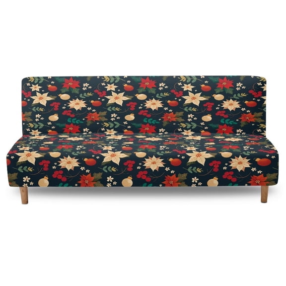Yuyamidu Poinsettia Armless Futon Cover Washable Stretch Futon Couch Cover for Living Room Non Slip Rv Jackknife Sofa Covers Gift for Friends