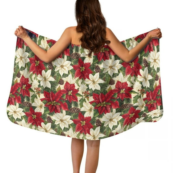 Yuyamidu Poinsettia Towel Wrap for Women Christmas Bath Wrap with Pocket Bathroom Towels for Spa Comfy Shower Towel Wrap for Ladies Body Wrap Towel Size L