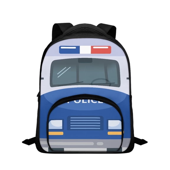 Yuyamidu Police Cars Print School Supplies Backpack Purse Kids Bookbags for Boys Girls Preschool School Book Bag with Two Side Pockets Travel Laptop Bags
