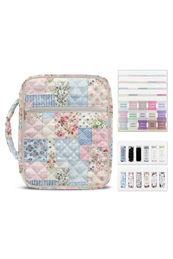 Polka Dots Bible Cover Floral Bible Carrying Book Case for Women Protective Church Organizer Holder Bag with Handle Christian Gifts