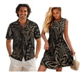 thumbnail image 1 of Yuyamidu Polynesian Couples Tribal Outfits Matching Sets Aloha Beach Button Up Shirts for Men Puletsai Samoa Matching Set Polynesian Dress for Women Hawaiian Luau Clothes 4XL, 1 of 6