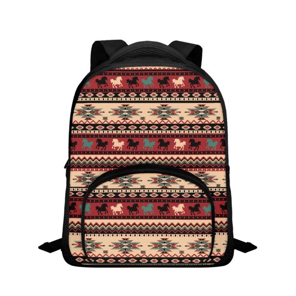 Yuyamidu Portable Kids School Backpack Southwest Aztec Horse Schoolbags 15 Inch Toddlers Bookbag with Adjustbale Straps and Side Mesh Pocket Large Capacity Laptop Knapsack
