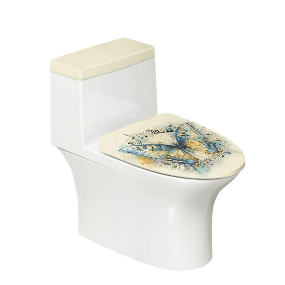 Yuyamidu Psychedelic Butterfly Toilet Lid Cover Decor and Toilet Tank Lid Cover Set of 2 Anti Splash Toilet Dust Cover Set with Elastic Edge Yellow Toilet Seat Cover Pad