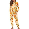 thumbnail image 1 of Yuyamidu Pumpkin Nightwear for Women Thanksgiving Pajama Tee Pants Matching Set of 2 Maple Leaves Long Sleeve Loungewear Size S Fall Sleep Sets for Jogger Walking Yoga, 1 of 7