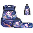 thumbnail image 1 of Yuyamidu Purple Axolotl Kids School Backpack Set, 17 Inch 4 Piece Flap Backpack with Lunch Bag, Pencil Case and Water Bottle Holder, Large Capacity Bookbag for Classroom and Campus Use, 1 of 7