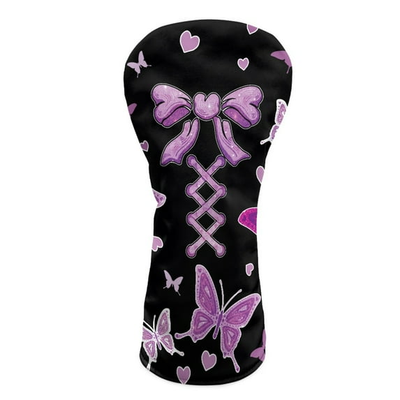 Yuyamidu Purple Bow Golf Club Cover for Hybrid Fairway Wood or Driver Golf Club, Butterfly PU Leather Golf Headcover Stylish Protection for Your Clubs for Women