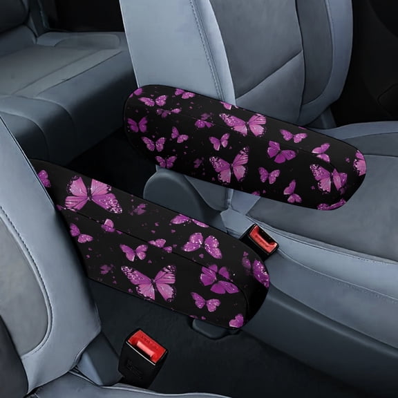 Yuyamidu Purple Butterfly Car Seat Armrest Covers 2pcs Reusable Car Armrest Protective Accessories Anti-Scratch Armrest Cover for Car Auto Sedan Truck