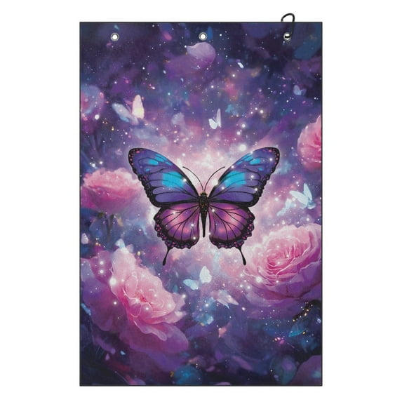 Yuyamidu Purple Butterfly Golf Bags Towel Purple Rose Golf Towels for Men Women Golfer Soft Fabric Golf Accessories for Cart, Club or Bag