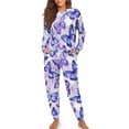 thumbnail image 1 of Yuyamidu Purple Butterfly Pajamas for Women Set Yoga Jogger Sleepwear Fashion Athletic Clothing Casual Scoop Neck Pajama 2 Pieces Pjs Long Sleeve Soft Nightwear Size 2XL, 1 of 7