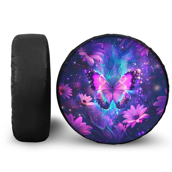 Yuyamidu Purple Butterfly Spare Tire Cover for RV Trailer Camper Tyre Covers Sunflower Wheel Protectors Cover for Truck SUV Travel Camping Exterior