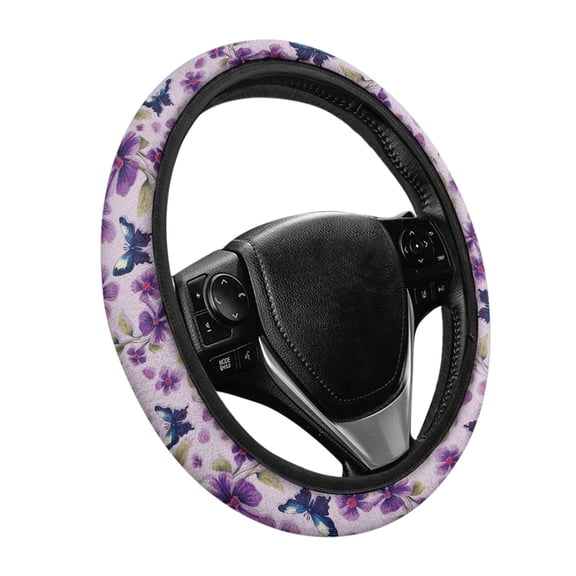 Yuyamidu Purple Butterfly Steering Wheel Cover Flower Car Steering Wrap Accessories Fit Automobile Sedan Soft Flannel Car Steering Wheel Protector Decor