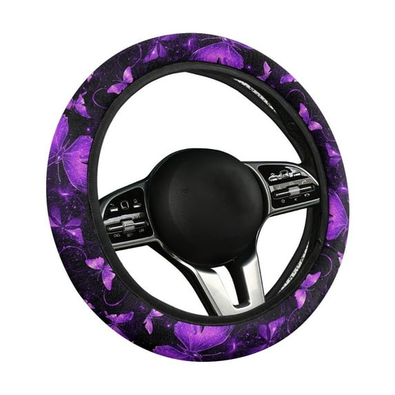 Yuyamidu Purple Butterfly Steering Wheel Cover for Women 15 Inch Flannel Car Steering Wheel Covers for Sedan Warm Automotive Steering Wheel Protector Accessories