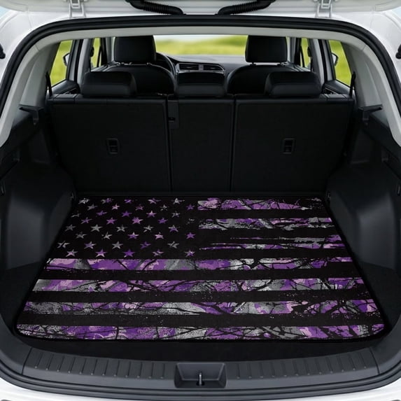 Yuyamidu Purple Camo American Flag Car Trunk Mat 29" x 39", Universal Anti-Slip Cargo Liner for SUV Sedan Truck, Dirt-Resistant Easy Clean Auto Interior Decor Fits Most Vehicle