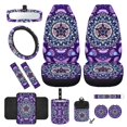 thumbnail image 1 of Yuyamidu Purple Car Front Seat Covers Set of 12 Boho Flower Blossom Steering Wheel Cover Seatbelt Cushion Pads Center Console Cover Trash Bin Air Vent Bag Rearview Mirror Cover Cup Holders Keychain, 1 of 7