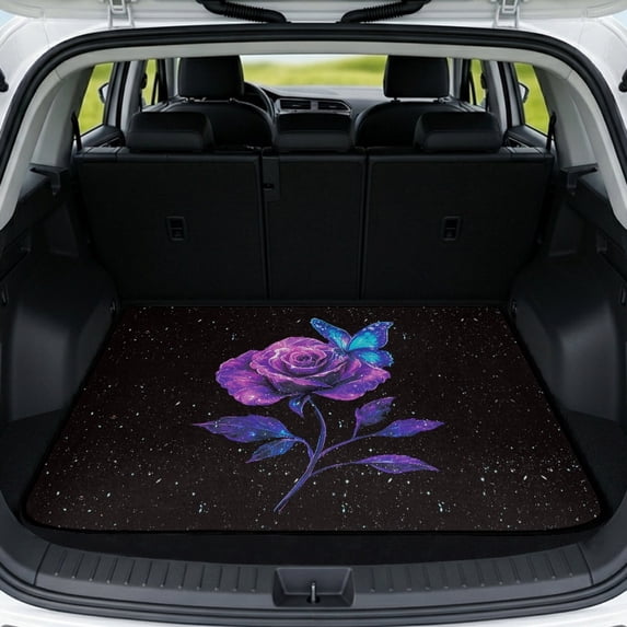 Yuyamidu Purple Galaxy Rose Butterfly Bow Car Trunk Mat 29" x 39" Anti-Scratch Cargo Liner Full Protection Car Accessories Universal Fit for Most Vehicle SUV