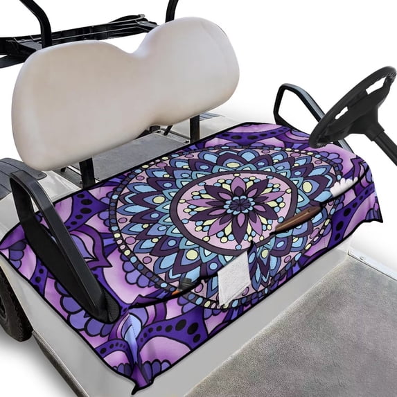 Yuyamidu Purple Golf Cart Seat Covers Boho Mandala Flower Club Car Seat Blanket with Pockets Fashion Golf Cart Seat Towel Blanket for Universal Accessories for Club Car and More 2-Seat Golf Carts
