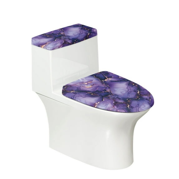 Yuyamidu Purple Marble Print Toilet Tank Cover Sets for Bathroom Reusable Toilet Lid Cover with Elastic Edges 2 Pieces Toilet Protective Cover Bathroom Dust Cover
