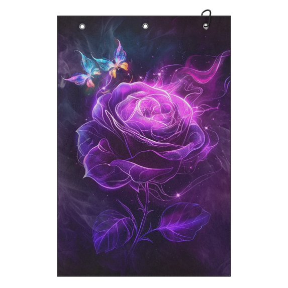 Yuyamidu Purple Rose Golf Towel Butterfly Cleaning Cloth Soft Golf Towels Easy to Carry Golf Accessories for Cart, Club or Bag