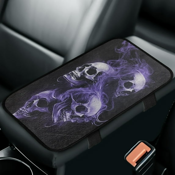 Yuyamidu Purple Skull Car Center Console Cover Fluffy Armrest Cover for Car Center Console Soft Auto Armrest Covers Protector Non-Slip Car Interior Accessories for Most Vehicles