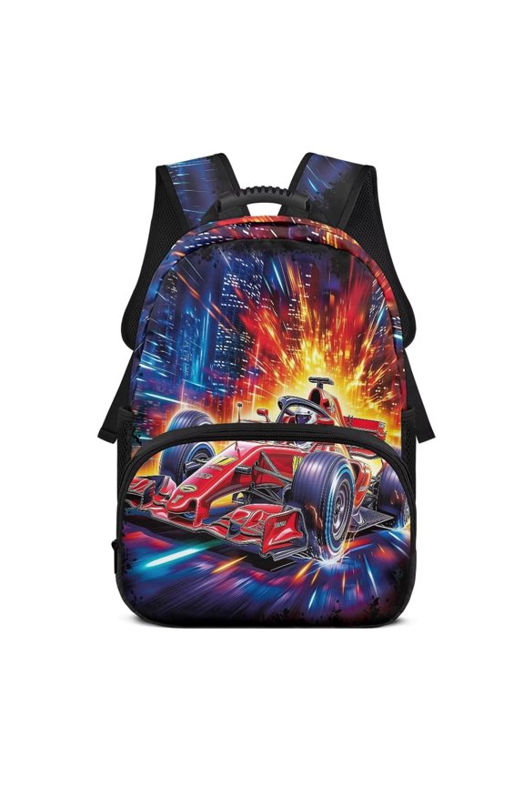 Racing Rar Kids Backpack for Boys Girls 17 Inch Adjustable Straps Large Capacity Elementary School Backpack for Ages 6-18 Students Back to School Travel