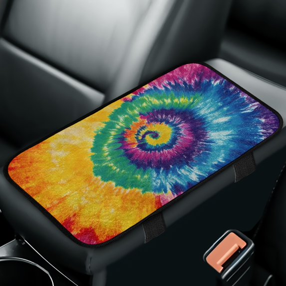 Yuyamidu Rainbow Tie Dye Car Center Console Cover Fluffy Armrest Cover for Car Truck Van Flannel Car Center Console Armrest Protector Auto Accessories with Elastic Bands