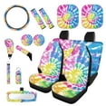 thumbnail image 1 of Yuyamidu Rainbow Tie Dye Car Seat Cover for Women Steering Wheel Cover Seat Belt Strap Pad Gear Shift Knob Cover Rearview Mirror Accessory Sunshade Cup Holder Key Chain 16 Pieces, 1 of 7