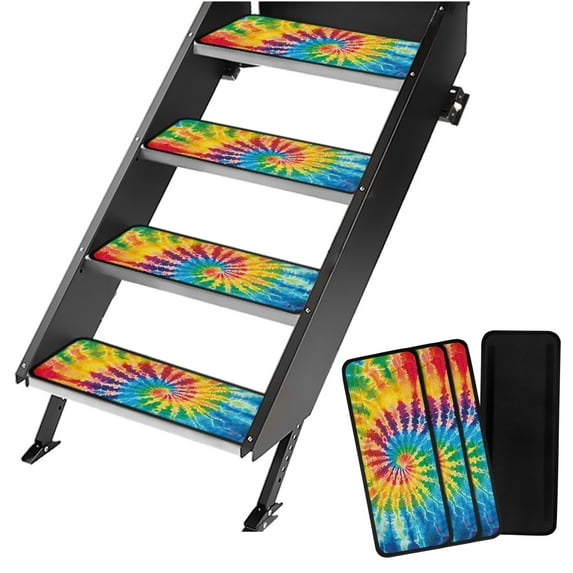 Yuyamidu Rainbow Tie Dye RV Step Covers 4 Pack RV Camper Step Covers Fashion Camper Step Covers Non-Slip RV Step Rugs RV Stair Covers Keep RV Clean