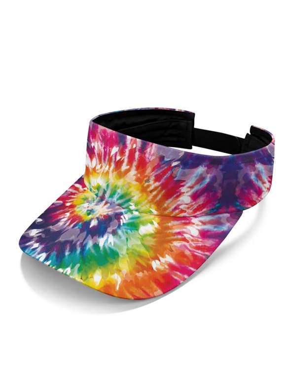 Rainbow Tie Dye Sun Visor Hats for Women Adjustable Athletic Visor Caps Polyester Sports Visor for Summer Outdoor Activities