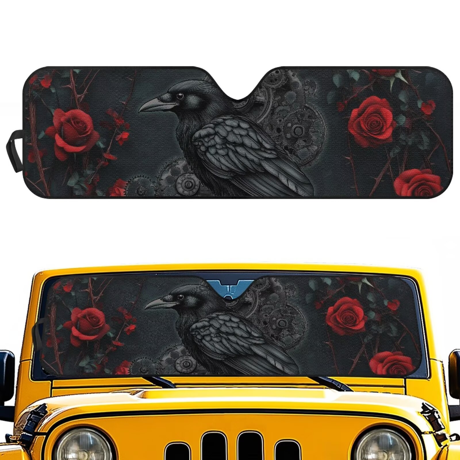 Yuyamidu Raven Windshield Sunshade Heat Shield Red Rose Sun Visor ...
