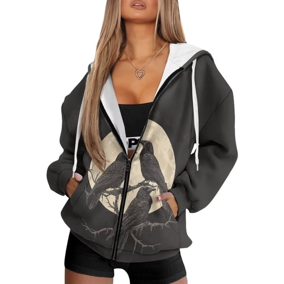 Yuyamidu Ravens Hoodie Oversized Sweatshirt for Women Jacket Winter Womens Lightweight Jackets Trendy Clothes Zip Up Hoodie Women Oversized Jackets with Zipper 4XL