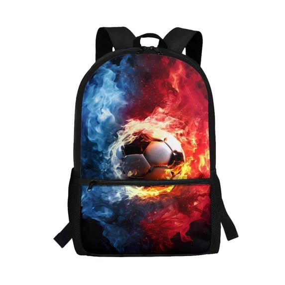 Yuyamidu Red Blue Fire Football Backpack for 6Th Grade School Bookbag for Middle School Girls Boys Book Bags 10-12 Years Old Kids Schoolbag with 2 Sides Mesh Pockets