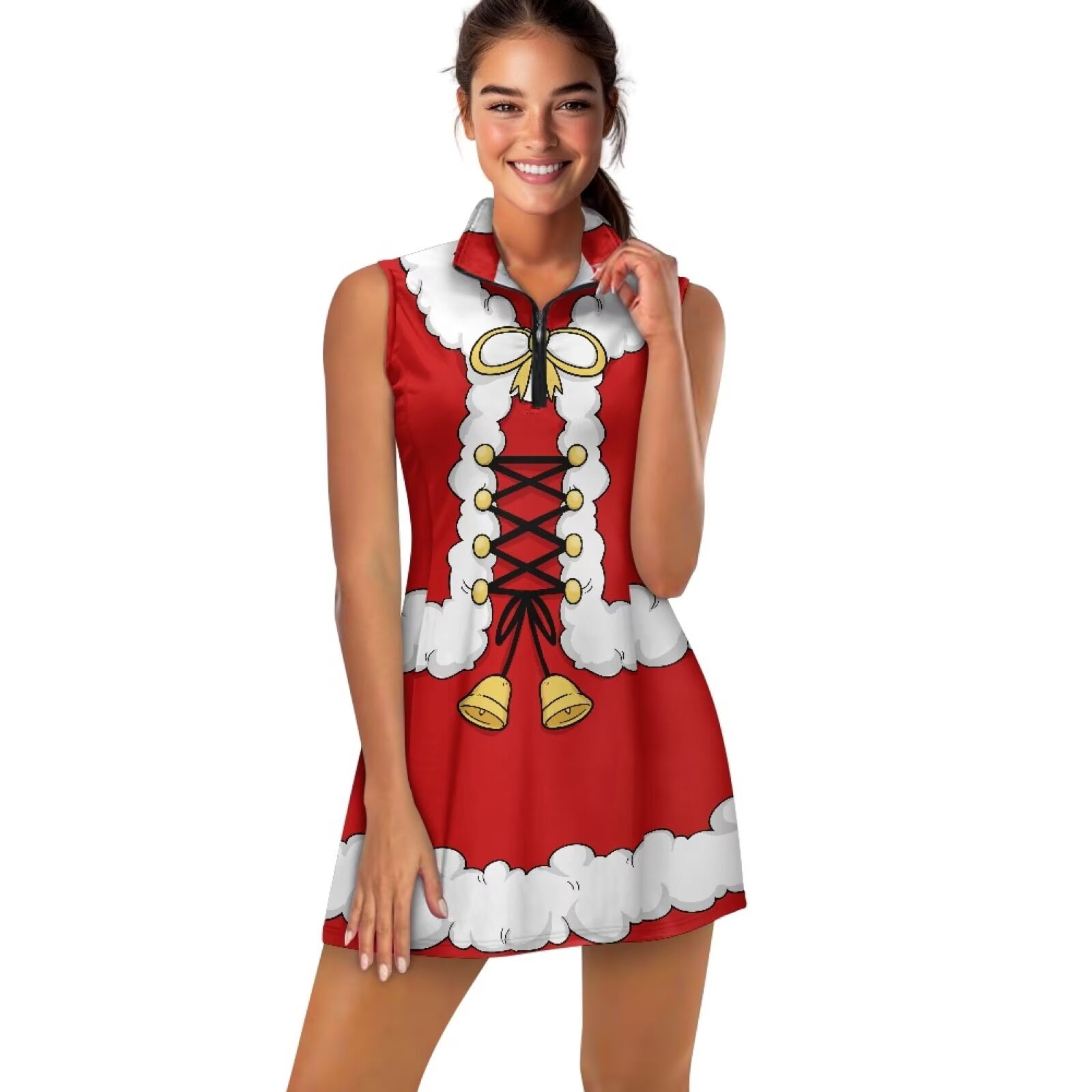Yuyamidu Red Christmas Golf Dress for Women, Breathable Tennis Tank Dresses with Built in Shorts Breathable Sleeveless Workout Athletic Dresses Size 2XL