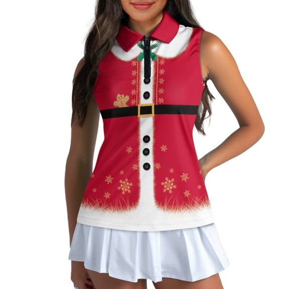 Yuyamidu Red Christmas Golf Shirts for Women Sleeveless Sports Activewear Snowflake Women Tank Tops Running Workout Outfits Size M