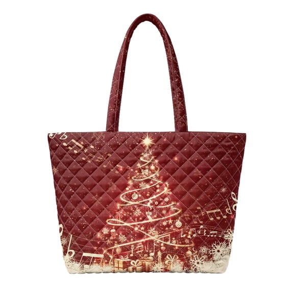 Yuyamidu Red Christmas Tree Quilted Tote Bag for Women Handbag Elegant Portable Shoulder Hobo Purse Comes with Compartments, Ideal for Festive Events and Weekend Runs