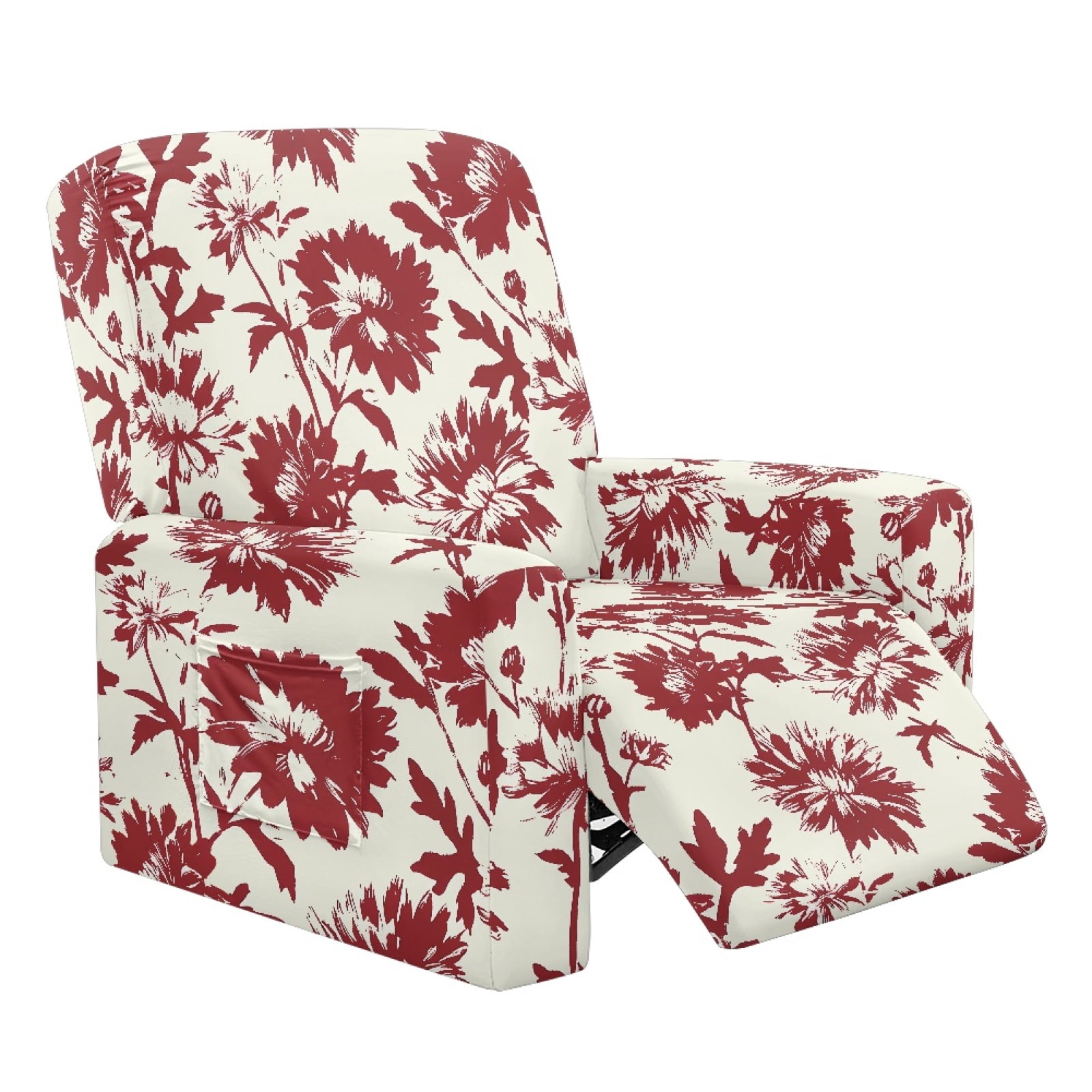 Yuyamidu Red Floral Recliner Chair Slipcovers 4-Piece Set with Side ...