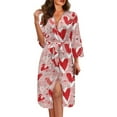 thumbnail image 1 of Yuyamidu Red Heart Womens Robes Valentine's Day 3/4 Sleeve Loungewear for Ladies Robe for Women Loose Bathrobe Soft Sleepwear Size S, Night Gown for Sleep Spa, 1 of 7