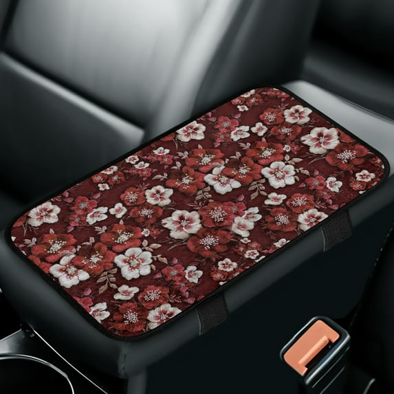 Yuyamidu Red Hibiscus Auto Center Console Armrest Cover Pad Soft Car Arm Rest Cushion Accessories Fit SUV Truck Sedan Flannel Car Armrest Cover Cushion