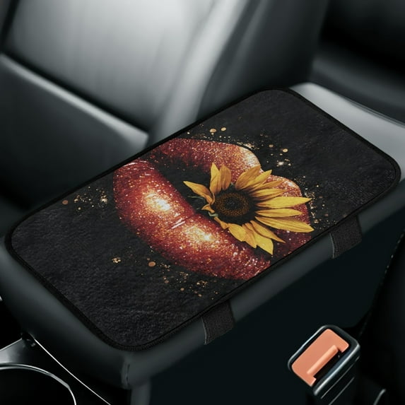Yuyamidu Red Lips Car Center Console Cover Sunflower Armrest Box Cover Car Center Console Pad Winter Arm Rest Covers Protector Fit for Most Vehicles Auto Accessories